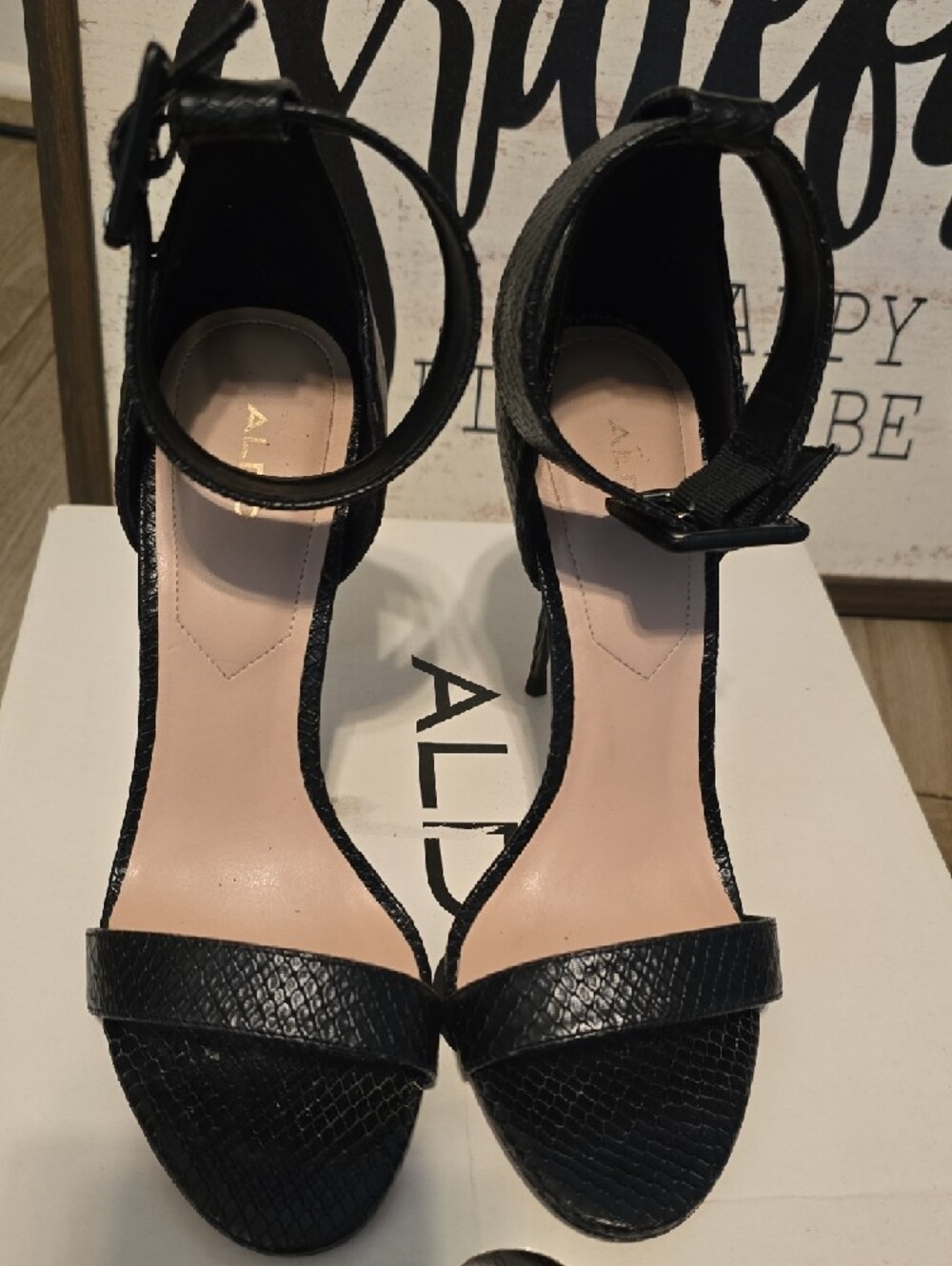 ALDO Black Textured Ankle-Strap Stiletto Heels & Vince Camuto Heels Both 7.5 - Picture 2 of 12